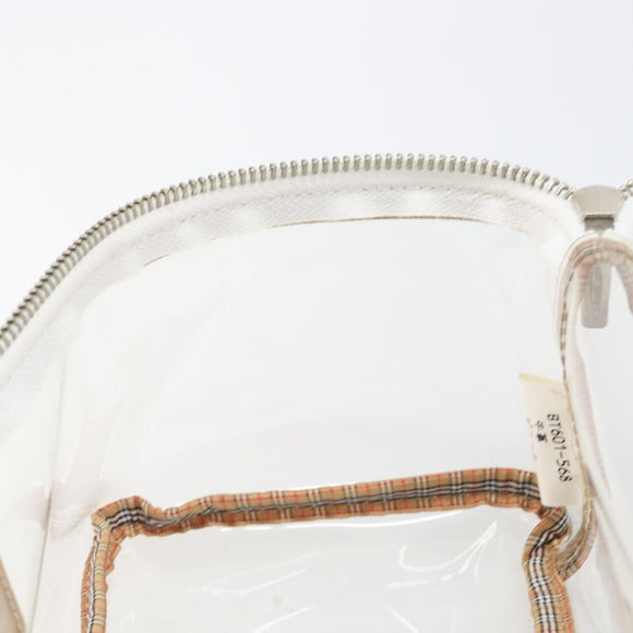 Burberrys Vanity Cosmetic Pouch Vinyl Clear Silver Auth 203681A