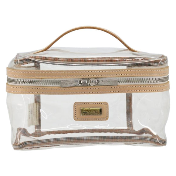 Burberrys Vanity Cosmetic Pouch Vinyl Clear Silver Auth 203681A