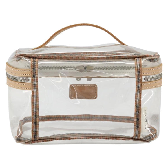 Burberrys Vanity Cosmetic Pouch Vinyl Clear Silver Auth 203681A