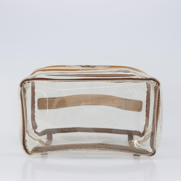 Burberrys Vanity Cosmetic Pouch Vinyl Clear Silver Auth 203681A