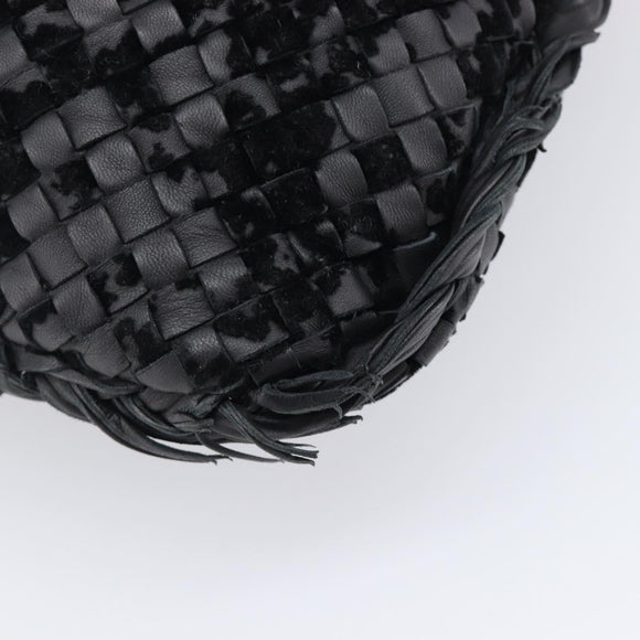 BOTTEGA VENETA INTRECCIATO Shoulder Bag Leather Black Auth 203683