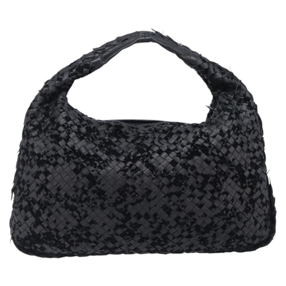 BOTTEGA VENETA INTRECCIATO Shoulder Bag Leather Black Auth 203683