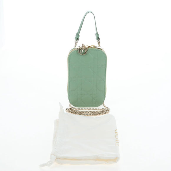 Christian Dior Cannage Chain Shoulder Phone Pouch Lamb Skin 2way Auth 203691V
