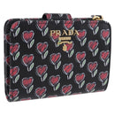 PRADA Compact Wallet Leather Black Gold Auth 203694M-1