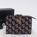 PRADA Compact Wallet Leather Black Gold Auth 203694M-12