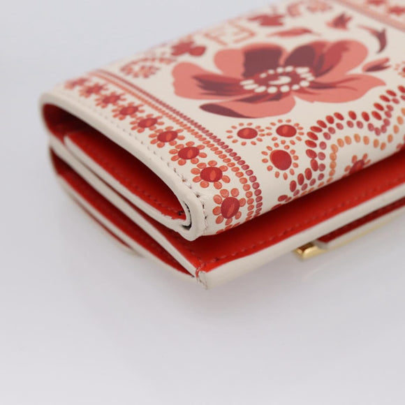 FENDI Compact Wallet Baguette Micro Wallet Leather Red Gold Auth 203699M
