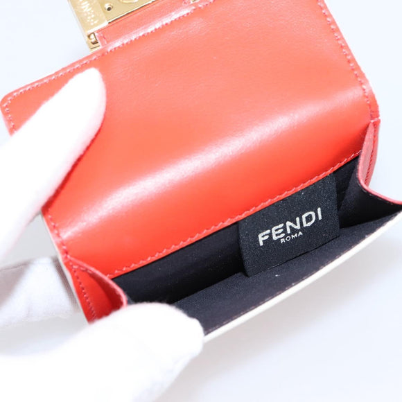 FENDI Compact Wallet Baguette Micro Wallet Leather Red Gold Auth 203699M