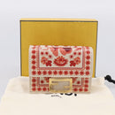 FENDI Compact Wallet Baguette Micro Wallet Leather Red Gold Auth 203699M-12
