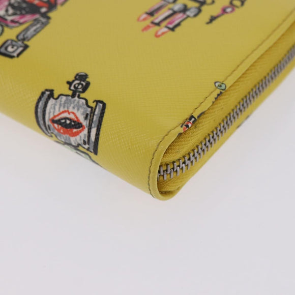 PRADA Long Wallet Safiano Leather Yellow Silver Auth 203700M