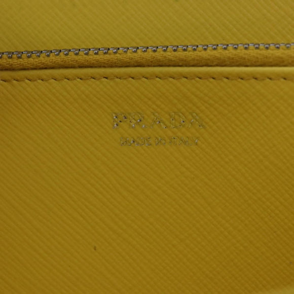 PRADA Long Wallet Safiano Leather Yellow Silver Auth 203700M