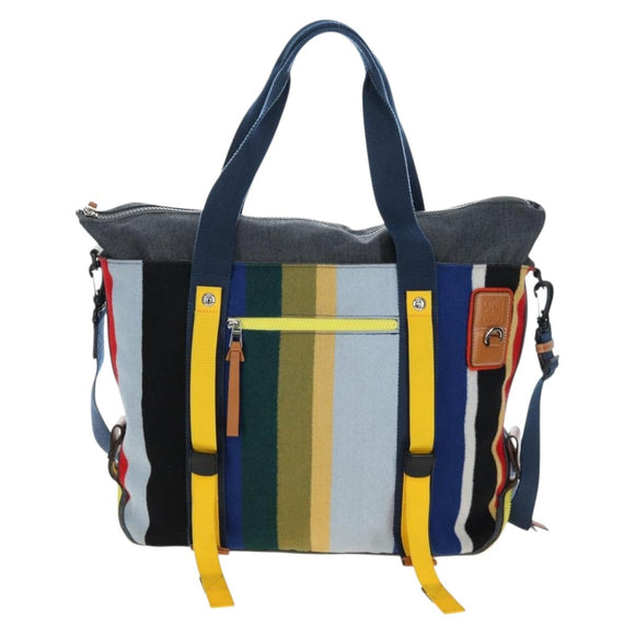 LOEWE Tote Bag Wool 2way Blue Silver Auth 203705M