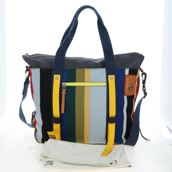 LOEWE Tote Bag Wool 2way Blue Silver Auth 203705M