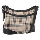 BURBERRY Nova Check Shoulder Bag Canvas Beige Silver Auth 203707-1