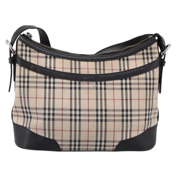 BURBERRY Nova Check Shoulder Bag Canvas Beige Silver Auth 203707