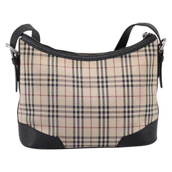 BURBERRY Nova Check Shoulder Bag Canvas Beige Silver Auth 203707