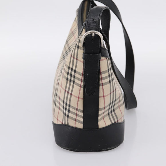 BURBERRY Nova Check Shoulder Bag Canvas Beige Silver Auth 203707