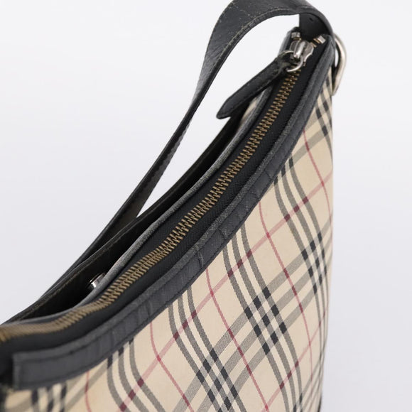 BURBERRY Nova Check Shoulder Bag Canvas Beige Silver Auth 203707