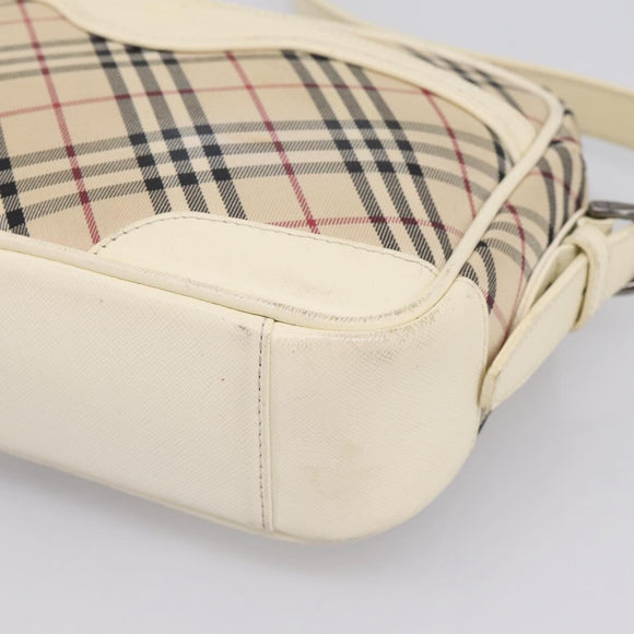 BURBERRY Nova Check Shoulder Bag Canvas Beige Silver Auth 203708
