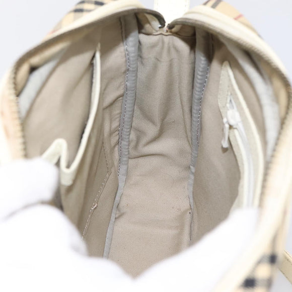 BURBERRY Nova Check Shoulder Bag Canvas Beige Silver Auth 203708
