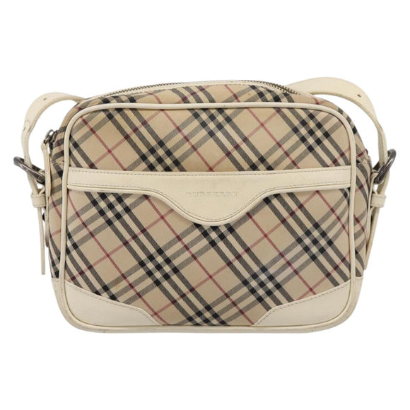 BURBERRY Nova Check Shoulder Bag Canvas Beige Silver Auth 203708