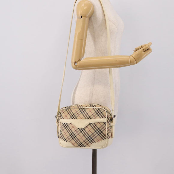 BURBERRY Nova Check Shoulder Bag Canvas Beige Silver Auth 203708
