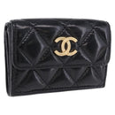 CHANEL Matelasse Compact Wallet Patent Leather Black Gold CC Auth 203711M-1
