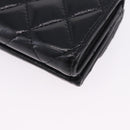 CHANEL Matelasse Compact Wallet Patent Leather Black Gold CC Auth 203711M-11