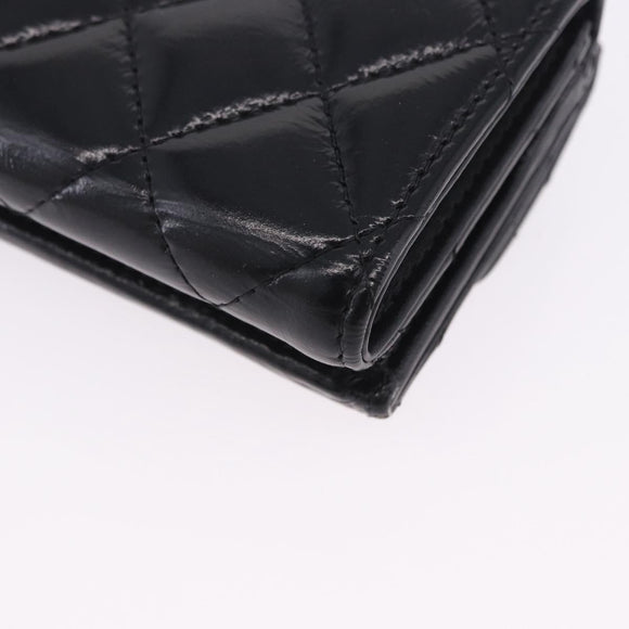 CHANEL Matelasse Compact Wallet Patent Leather Black Gold CC Auth 203711M
