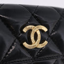 CHANEL Matelasse Compact Wallet Patent Leather Black Gold CC Auth 203711M-12