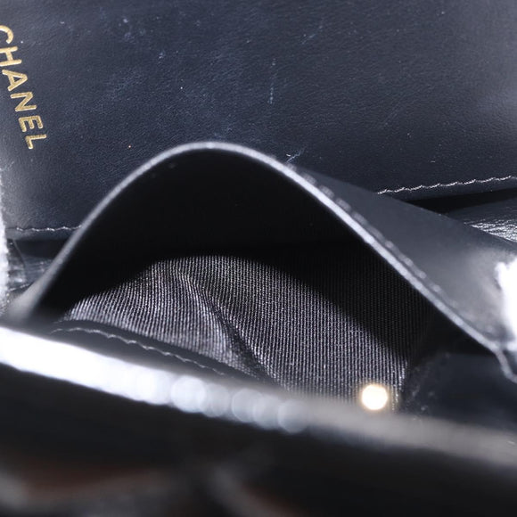 CHANEL Matelasse Compact Wallet Patent Leather Black Gold CC Auth 203711M