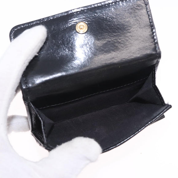 CHANEL Matelasse Compact Wallet Patent Leather Black Gold CC Auth 203711M