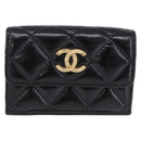 CHANEL Matelasse Compact Wallet Patent Leather Black Gold CC Auth 203711M-2