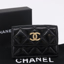 CHANEL Matelasse Compact Wallet Patent Leather Black Gold CC Auth 203711M-21