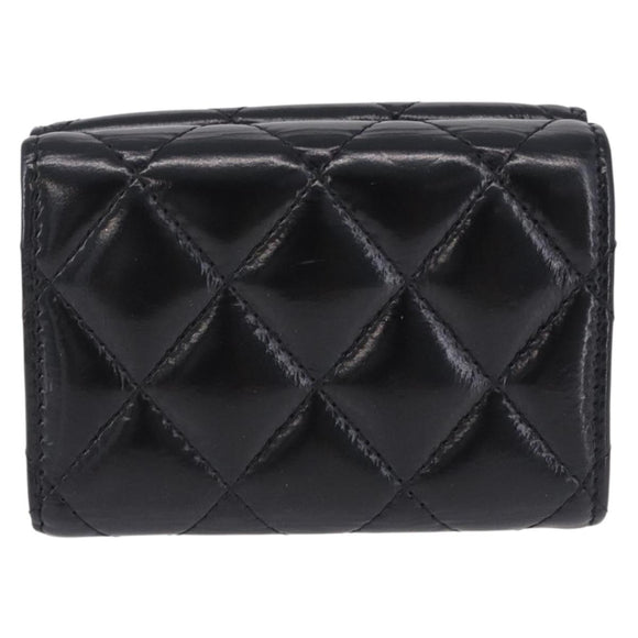 CHANEL Matelasse Compact Wallet Patent Leather Black Gold CC Auth 203711M