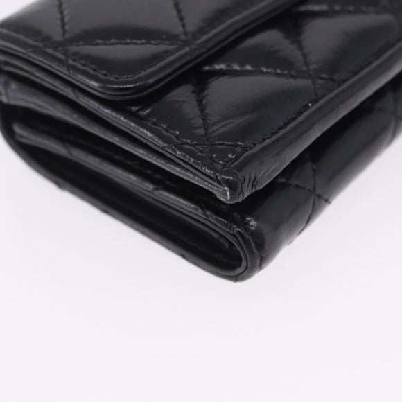 CHANEL Matelasse Compact Wallet Patent Leather Black Gold CC Auth 203711M