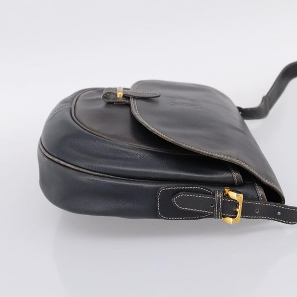 LOEWE Shoulder Bag Leather Gray Gold Auth 203734