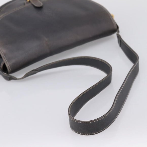 LOEWE Shoulder Bag Leather Gray Gold Auth 203734