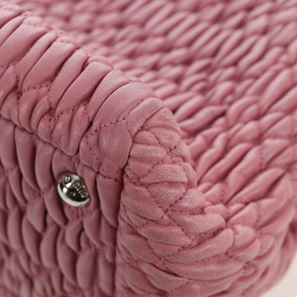 Miu Miu Matelasse Hand Bag Leather 2way Pink Silver Auth 203770V