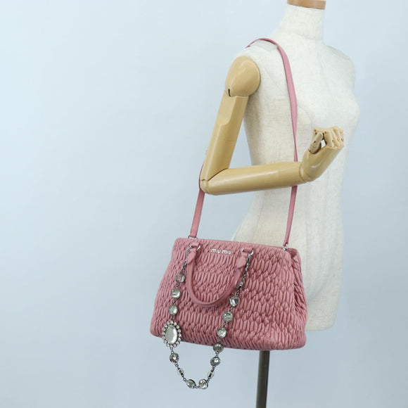 Miu Miu Matelasse Hand Bag Leather 2way Pink Silver Auth 203770V