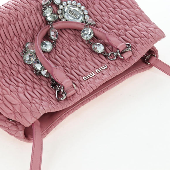 Miu Miu Matelasse Hand Bag Leather 2way Pink Silver Auth 203770V
