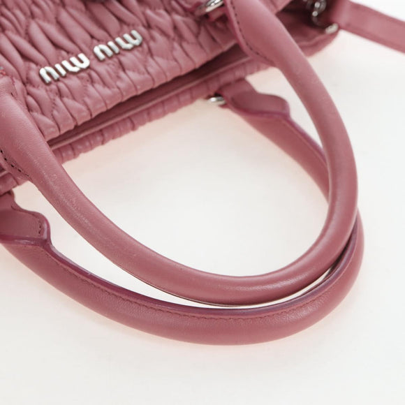 Miu Miu Matelasse Hand Bag Leather 2way Pink Silver Auth 203770V