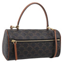 CELINE Macadam Canvas Triomphe Cylinder Bag PVC 2way Brown Gold Auth 203772SAM-1