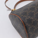CELINE Macadam Canvas Triomphe Cylinder Bag PVC 2way Brown Gold Auth 203772SAM-16