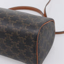 CELINE Macadam Canvas Triomphe Cylinder Bag PVC 2way Brown Gold Auth 203772SAM-17