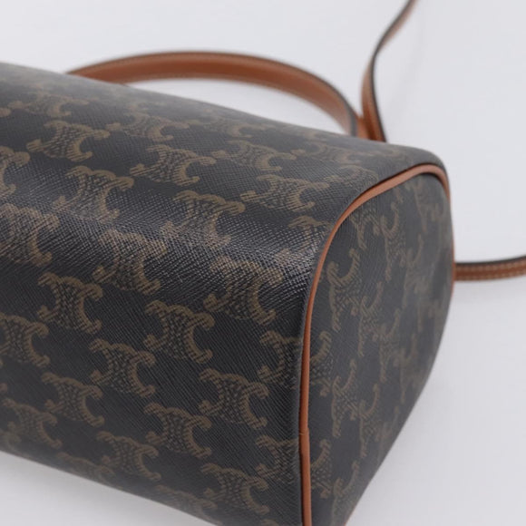 CELINE Macadam Canvas Triomphe Cylinder Bag PVC 2way Brown Gold Auth 203772SAM