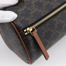CELINE Macadam Canvas Triomphe Cylinder Bag PVC 2way Brown Gold Auth 203772SAM-19