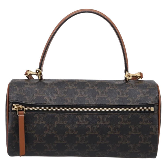 CELINE Macadam Canvas Triomphe Cylinder Bag PVC 2way Brown Gold Auth 203772SAM