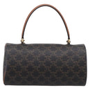 CELINE Macadam Canvas Triomphe Cylinder Bag PVC 2way Brown Gold Auth 203772SAM-2