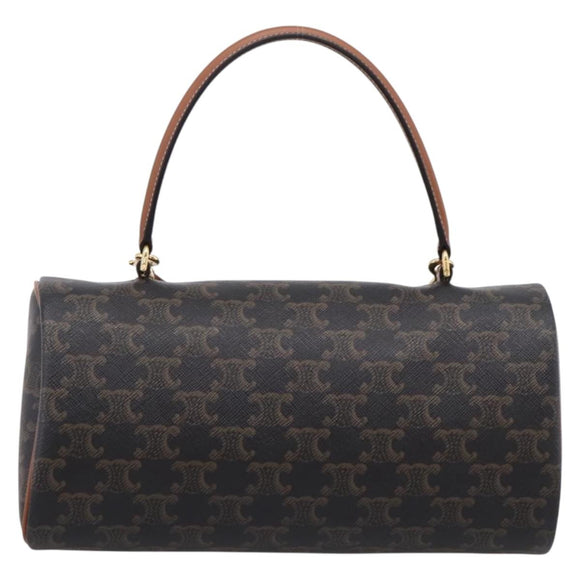 CELINE Macadam Canvas Triomphe Cylinder Bag PVC 2way Brown Gold Auth 203772SAM