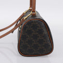 CELINE Macadam Canvas Triomphe Cylinder Bag PVC 2way Brown Gold Auth 203772SAM-4